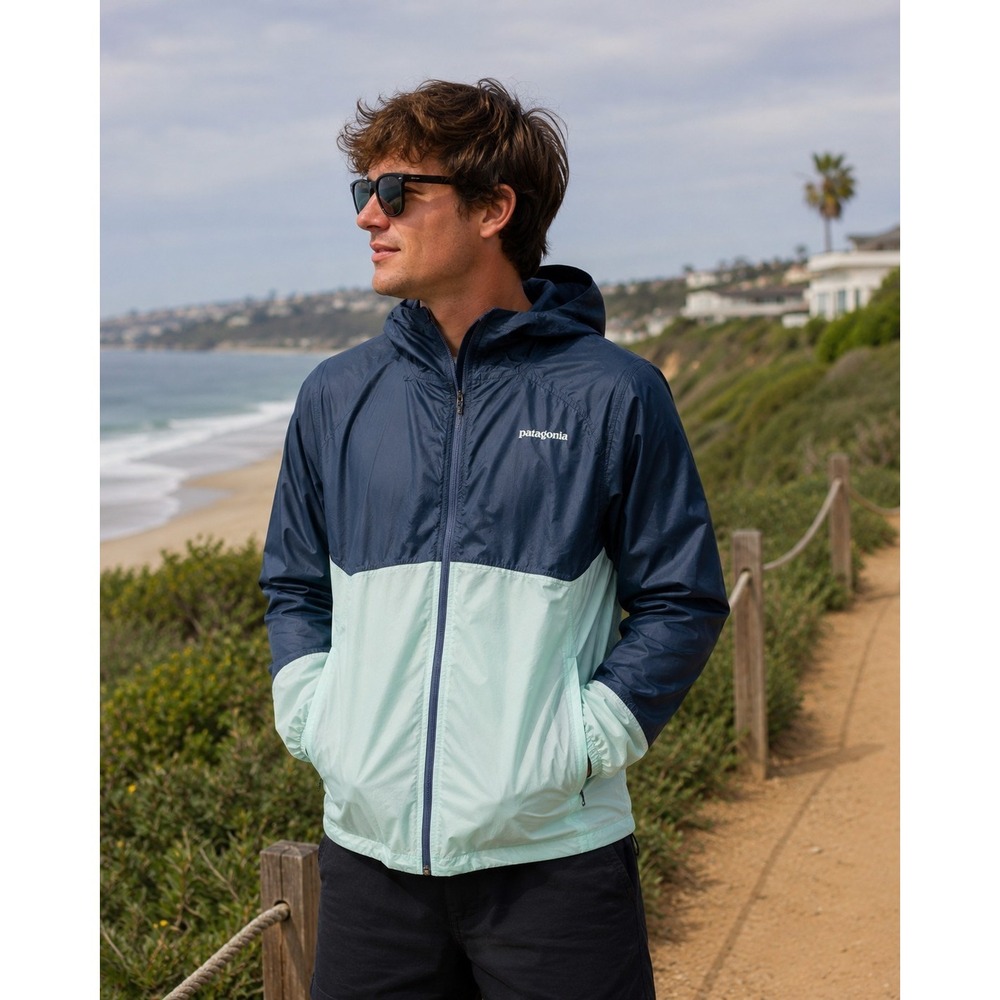 Patagonia Houdini Jacket XL 2 Tone Teal Hooded Lightweight Windbreaker Gorpcore